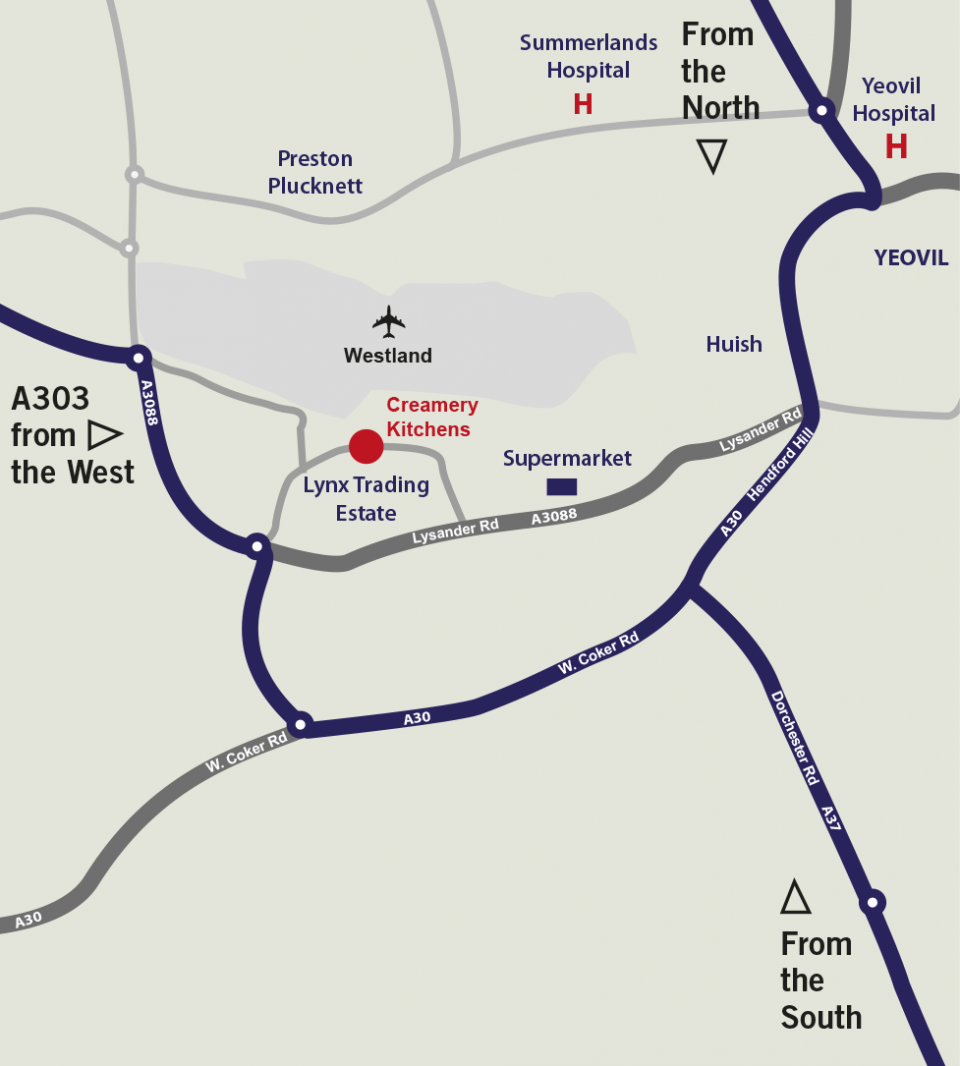 Directions to Creamery Kitchens in Yeovil